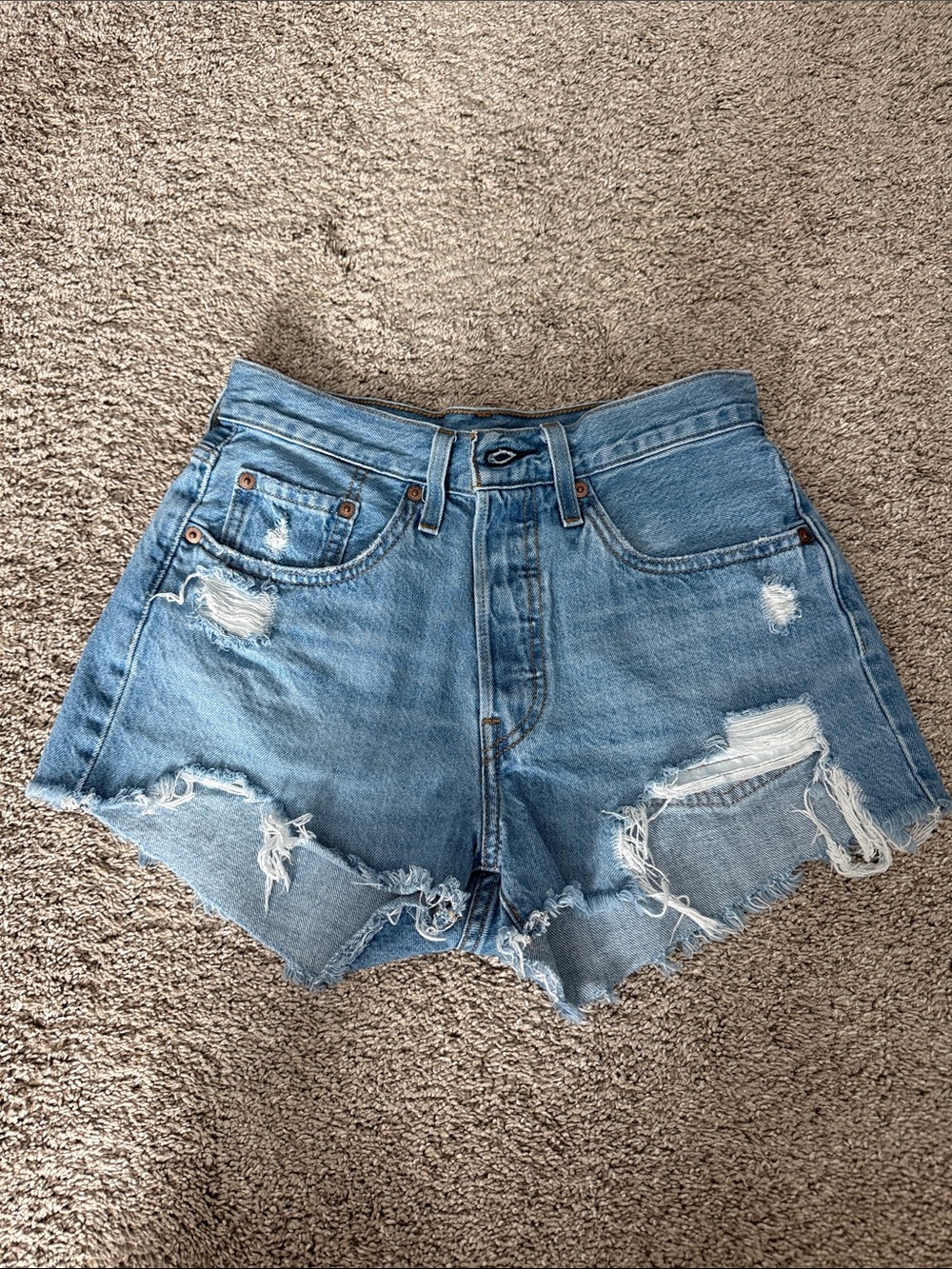 Light Blue Distressed Levi’s Jean Shorts - 26